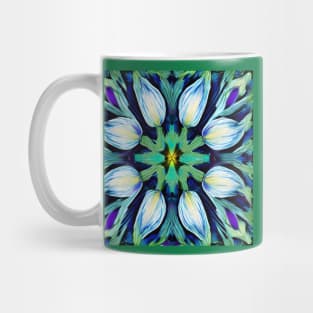 Folk Art Blue Green White Tulips Repeating Tile Pattern Mug
